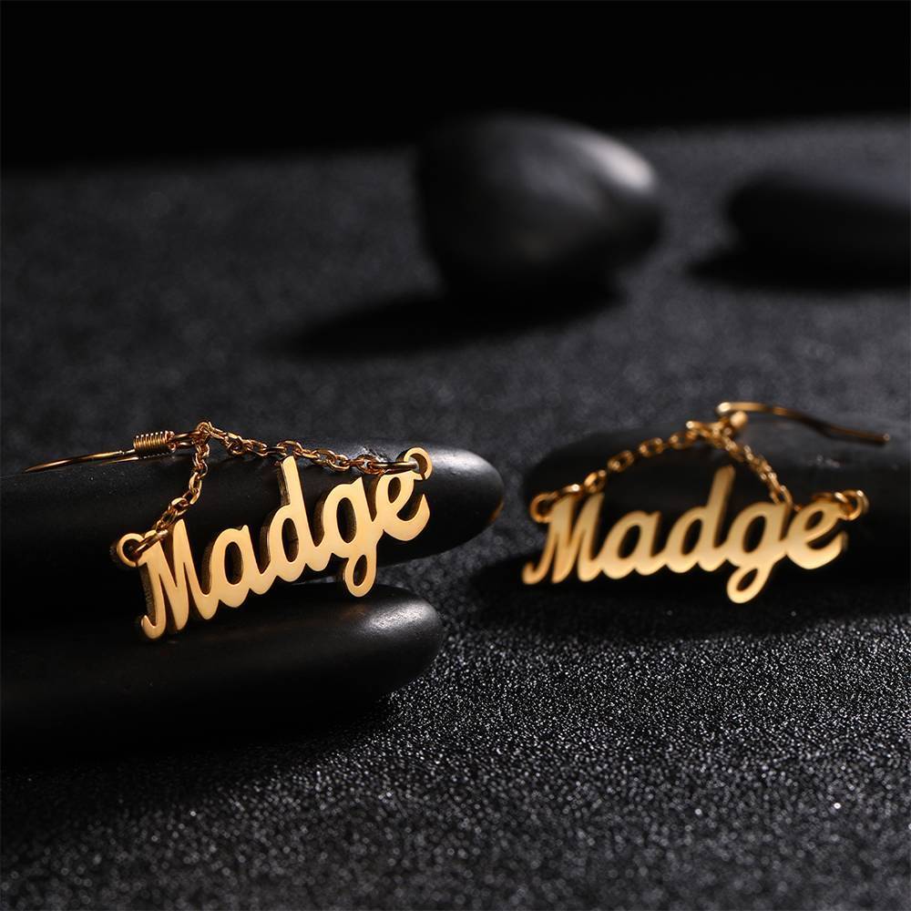 Custom Name Earrings Unique Gift 14K Gold Plated - Silver - 