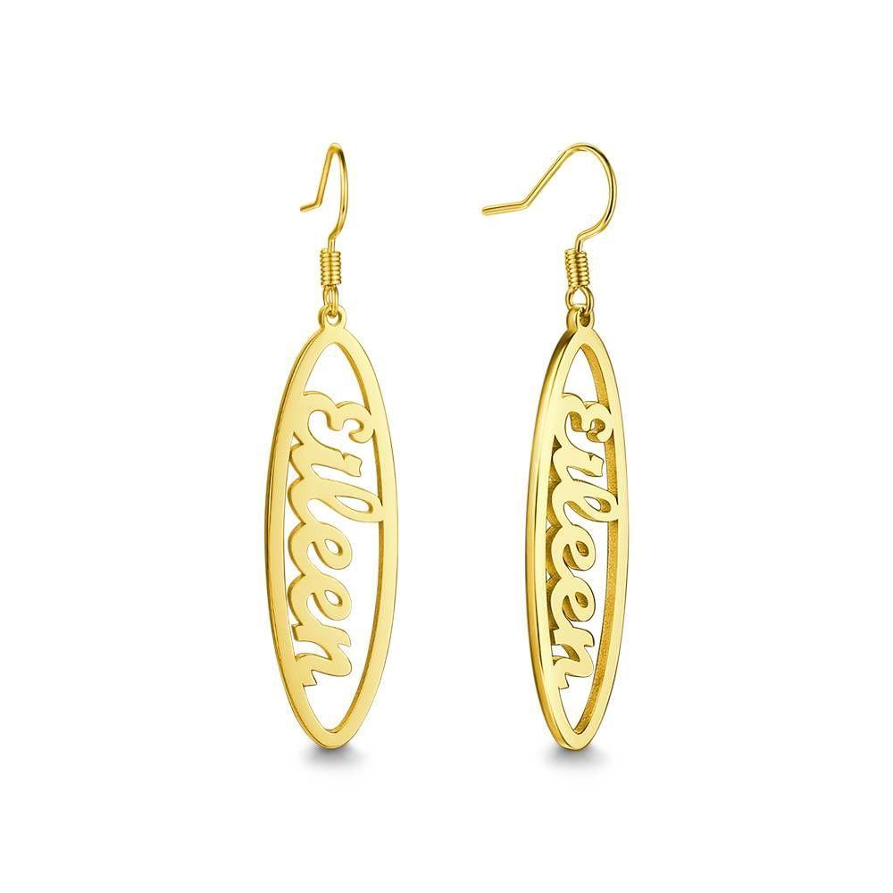 Name Earrings, Drop Earrings Simple Style 14K Gold Plated - 