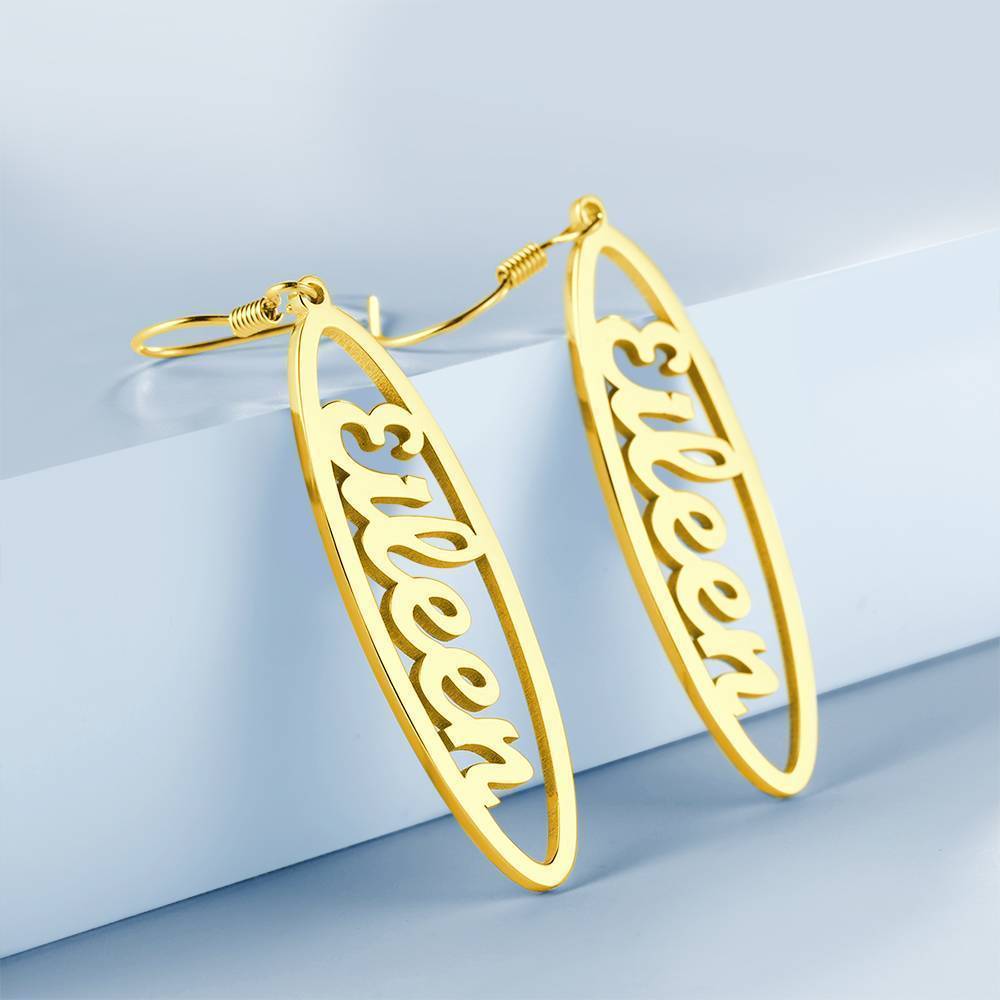 Name Earrings, Drop Earrings Simple Style 14K Gold Plated - 