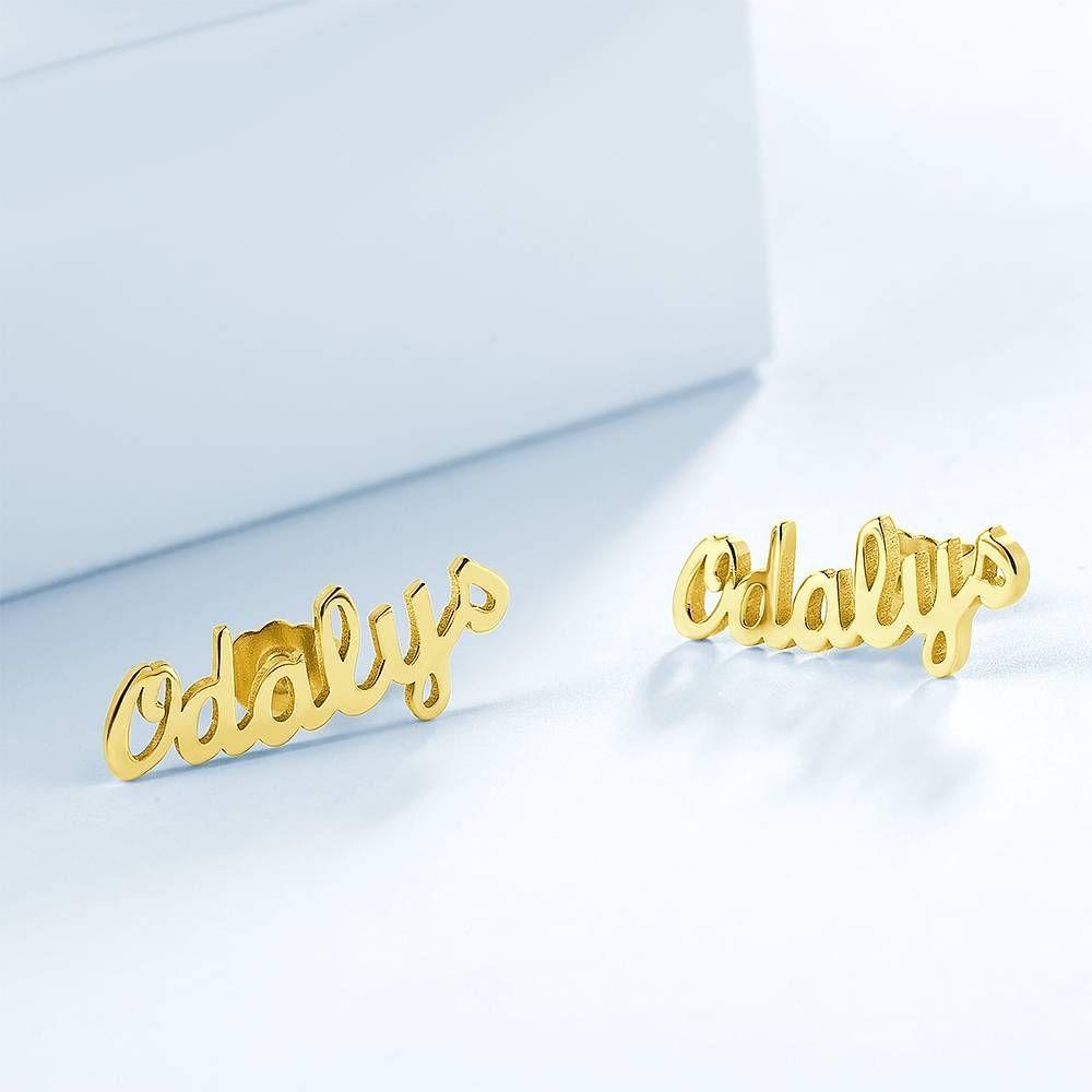 Custom Name Earrings, Name Studs 14K Gold Plated - Silver - 