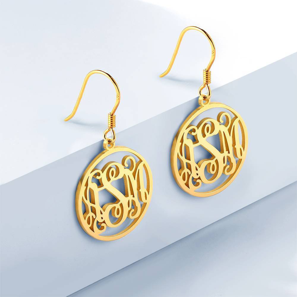 Monogram Earrings, Drop Earrings Elegant Jewellery 14K Gold Plated - 