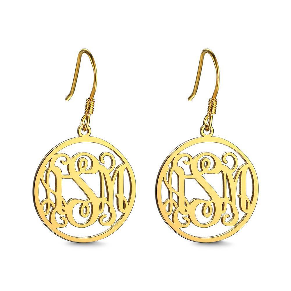 Monogram Earrings, Drop Earrings Elegant Jewellery 14K Gold Plated - 