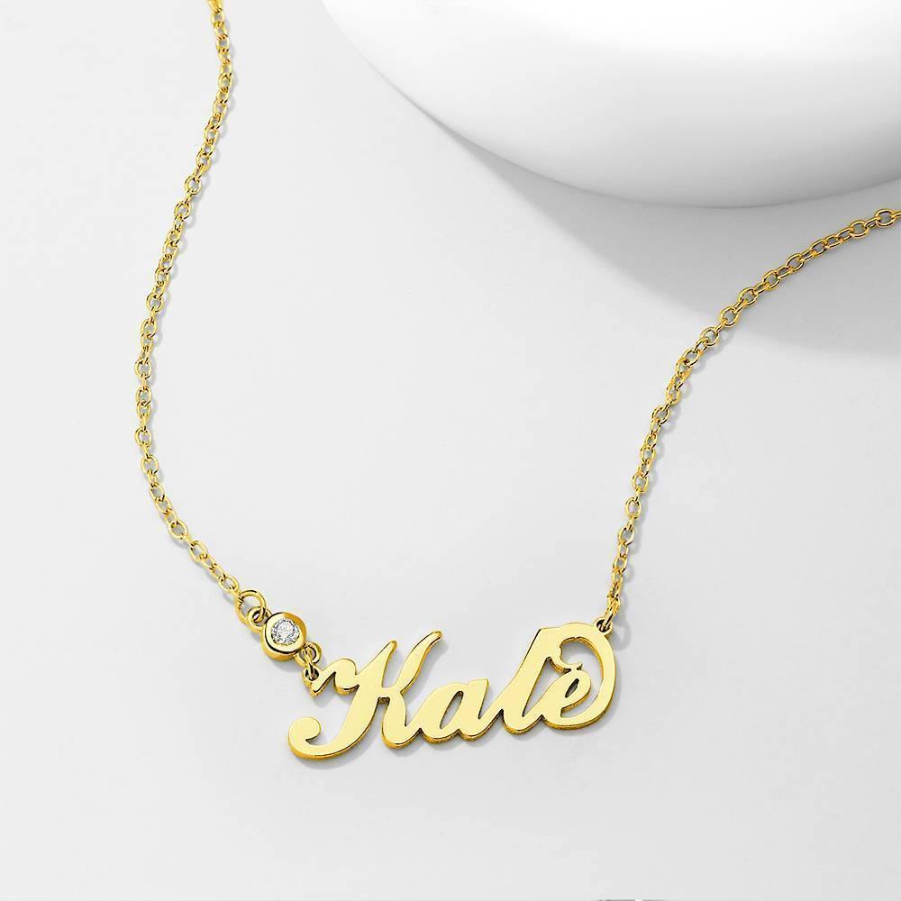 Personalized Birthstone Name Necklace 14k Gold Plated Silver - 