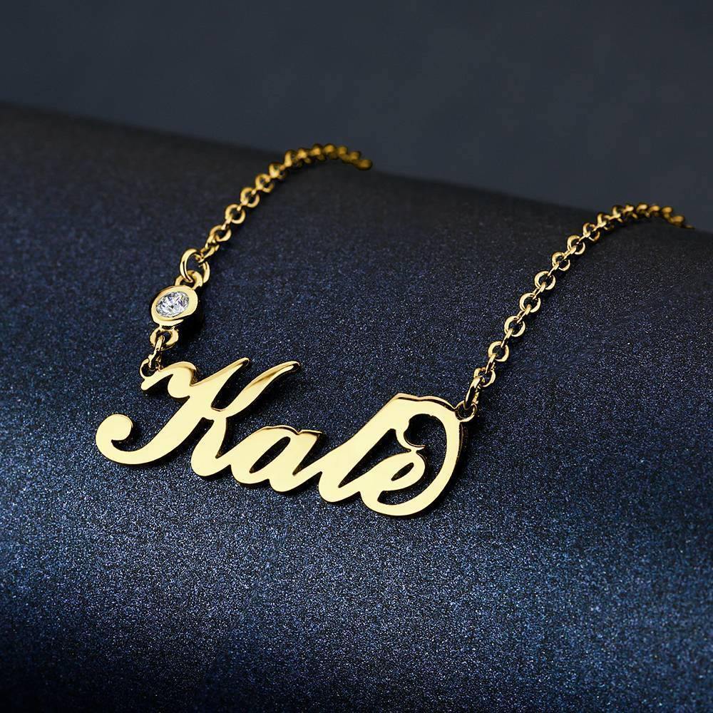 Personalized Birthstone Name Necklace 14k Gold Plated Silver - 