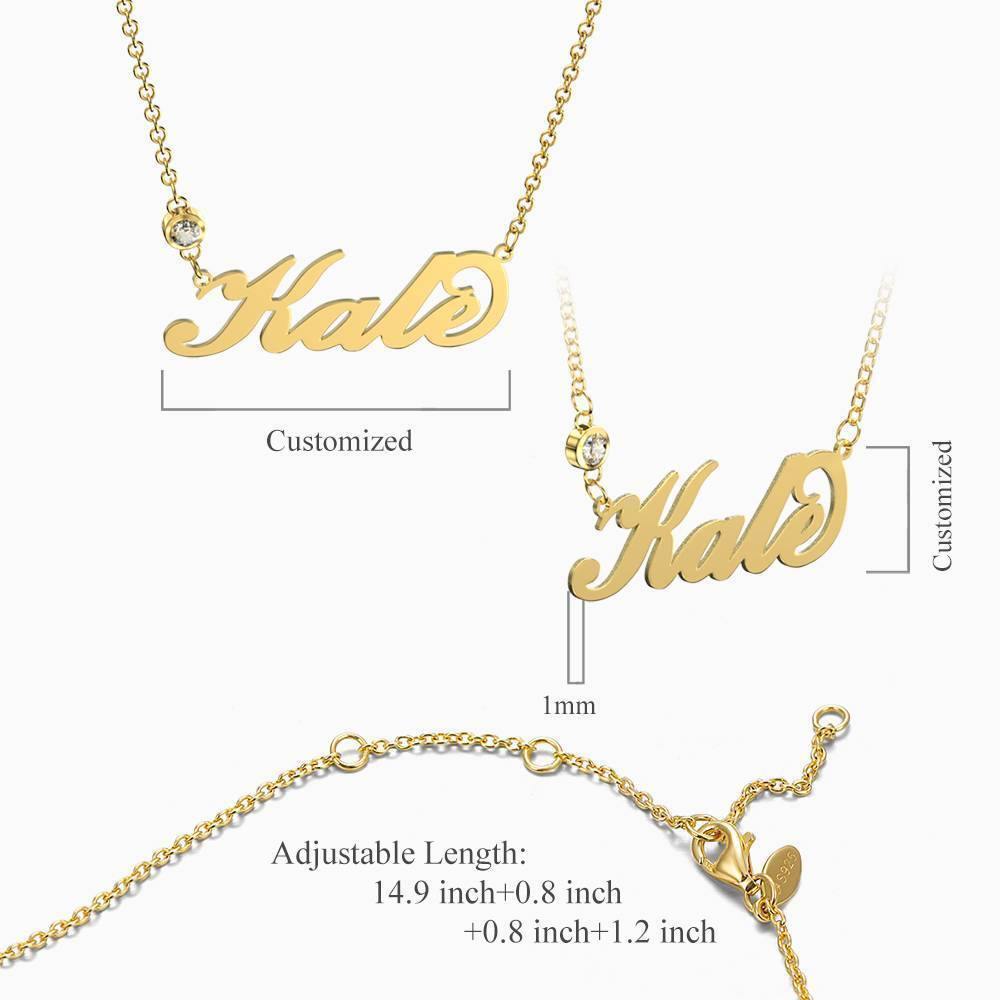 Personalized Birthstone Name Necklace 14k Gold Plated Silver - 