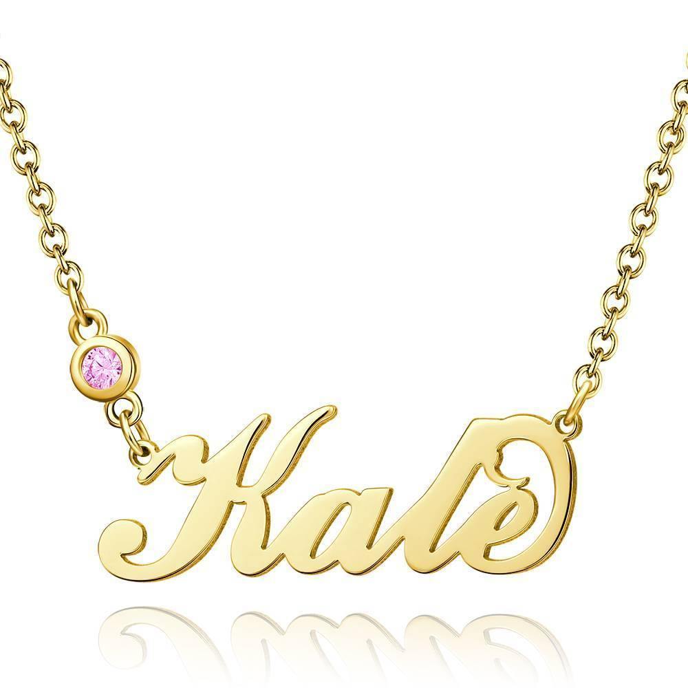 Personalized Birthstone Name Necklace 14k Gold Plated Silver -