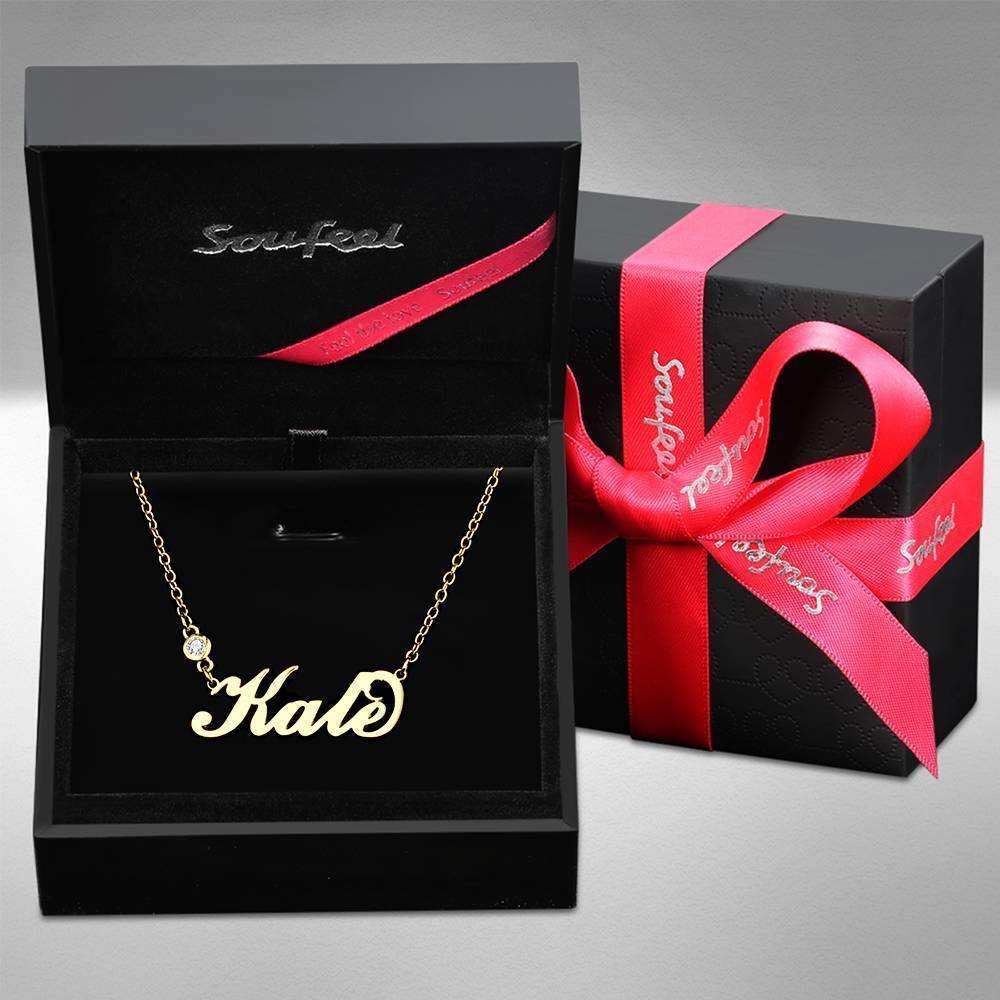 Personalized Birthstone Name Necklace 14k Gold Plated Silver - 