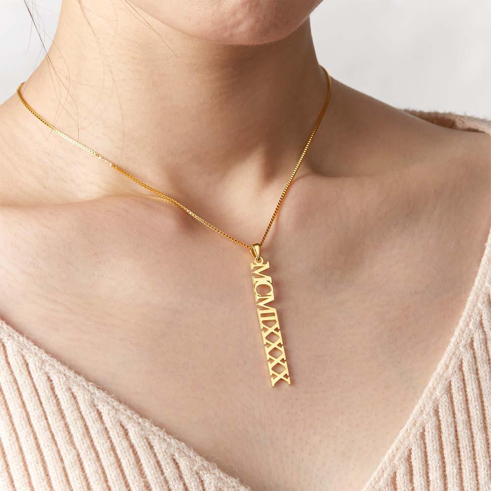 S925 Silver Personalized Roman Numerals Necklace Roman Numeral Pendant Birth Year Jewellery Custom Date Wedding Gifts Anniversary Gifts For Her - soufeelmy
