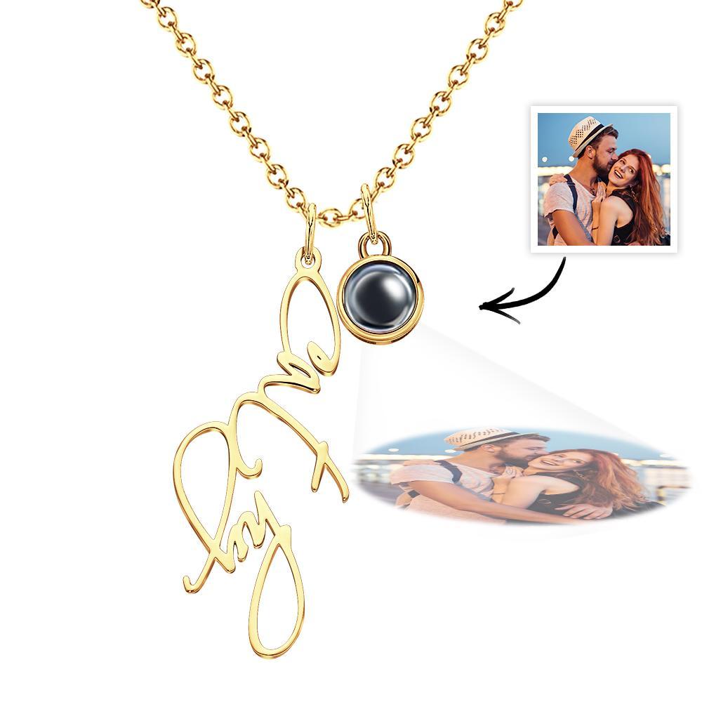 Personalized Photo Projection Custom Name Pendant Necklace in Silver Gold Rose Gold and Elegant Cable Style Chain - soufeelmy