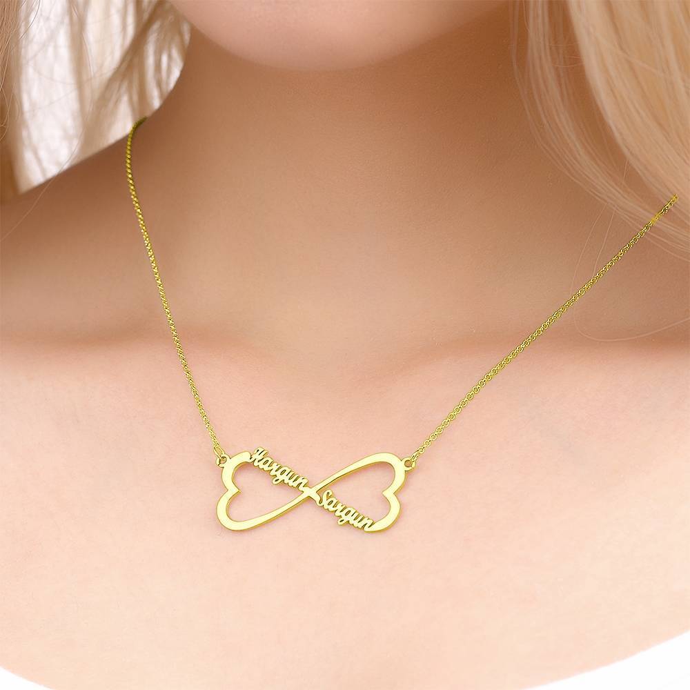 Name Necklace, Infinity Heart Necklace Two Names 14K Gold Plated - Silver - 