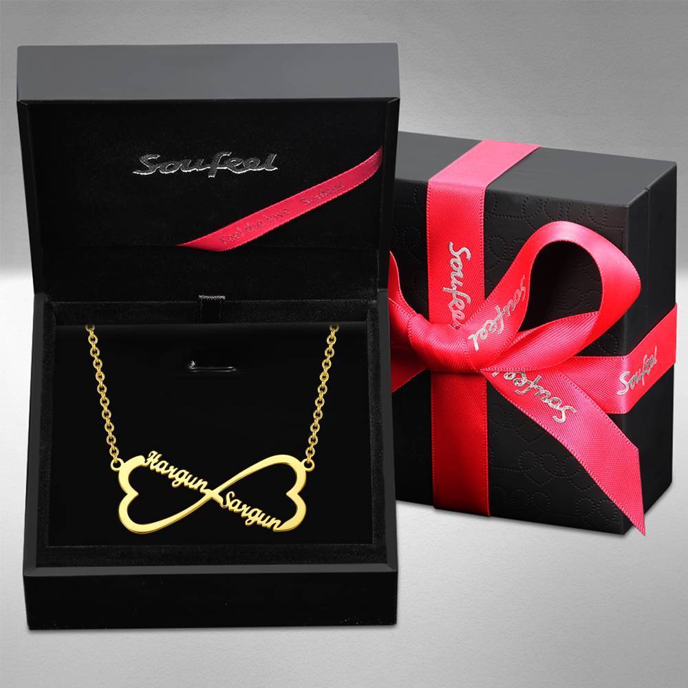 Name Necklace, Infinity Heart Necklace Two Names 14K Gold Plated - Silver - 