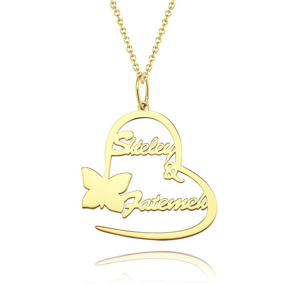 Name Necklace Couple's Necklace Heart-shaped with Little Butterfly Rose Gold Plated - 