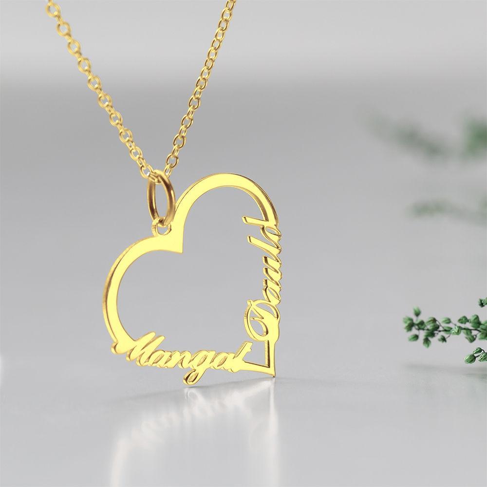 Name Necklace, Personalized Heart Two Name Necklace Silver 14K Gold Plated - Golden - 