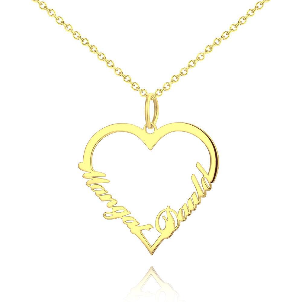 Name Necklace, Personalized Heart Two Name Necklace Silver 14K Gold Plated - Golden - 