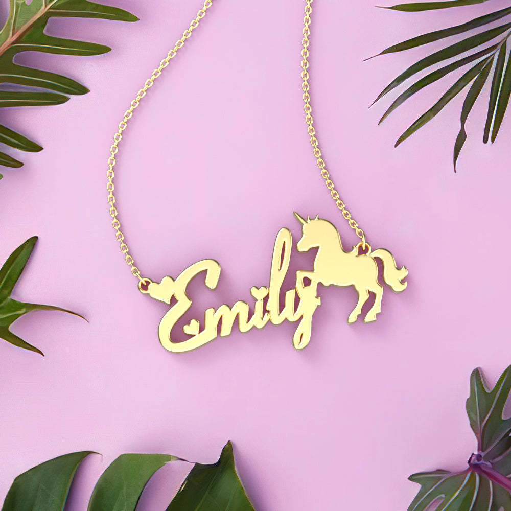 Custom Name Necklace Gift Maiden and Unicorn Necklace - 
