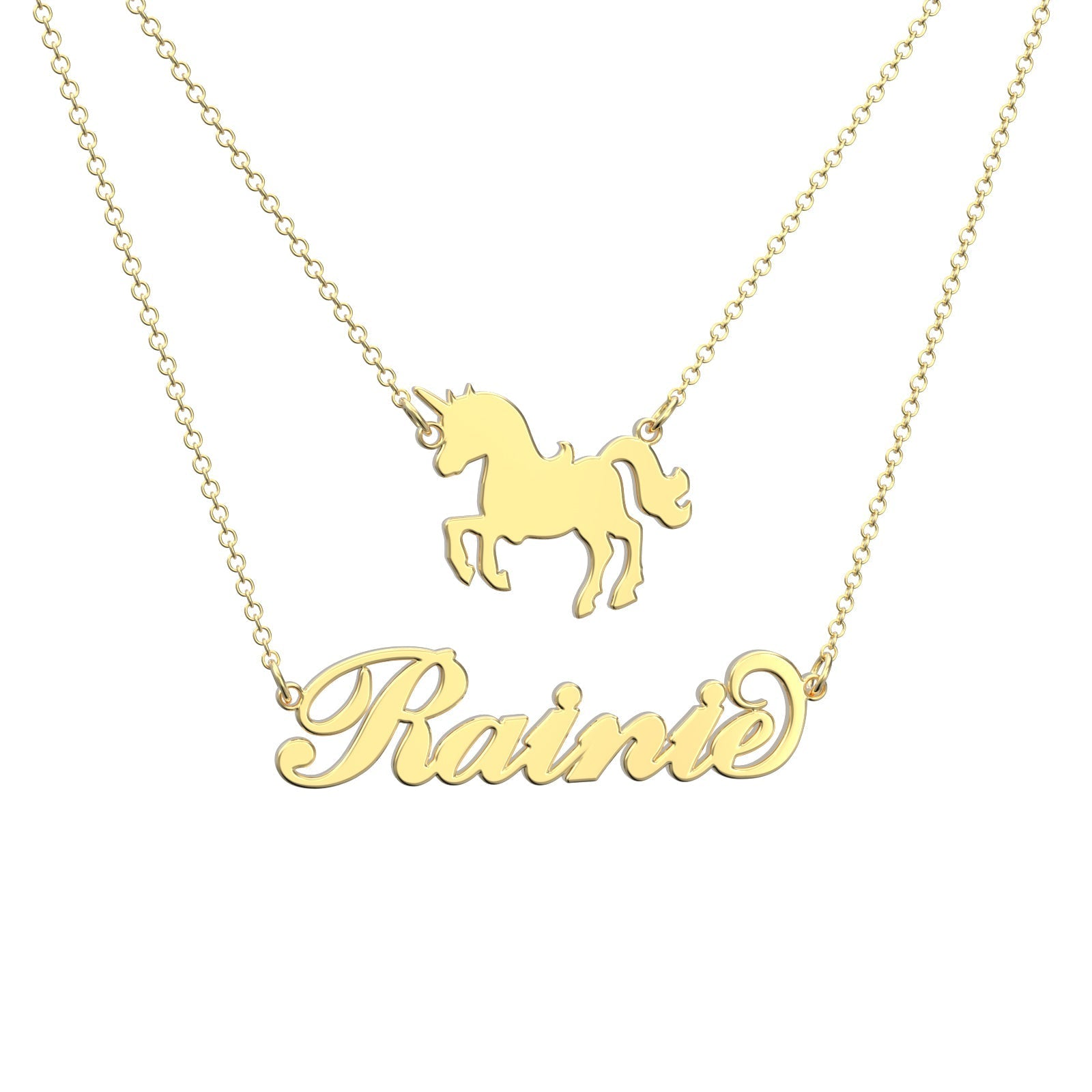 Custom Name Necklace Unicorn Double Necklace for Little Girl - 
