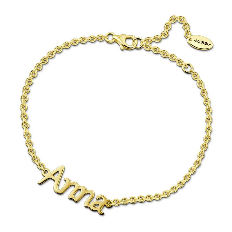 Personalized Name Bracelet 14k Gold Plated Silver - Length Adjustable - 