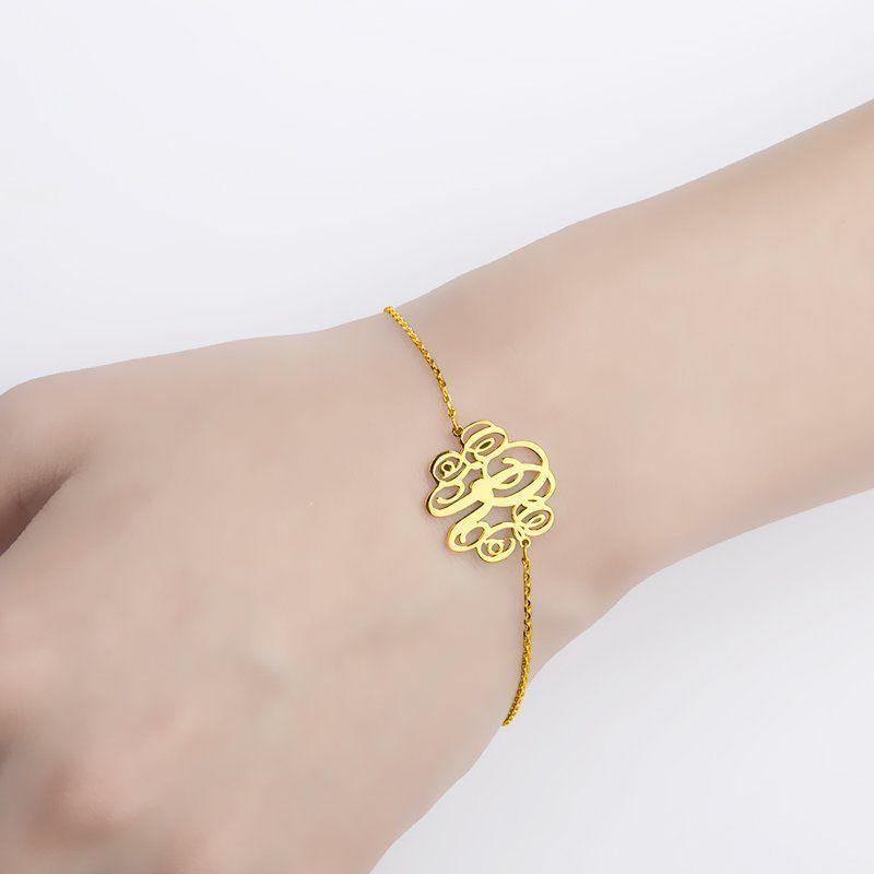 Monogram Bracelet Gold Plated Silver - Length Adjustable - soufeelus