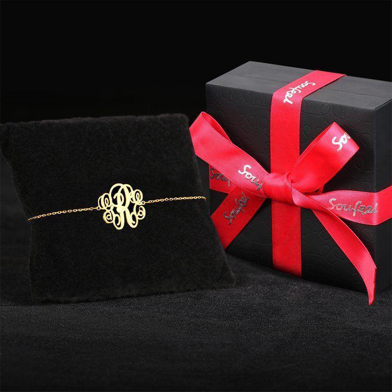 Monogram Bracelet Gold Plated Silver - Length Adjustable - soufeelus