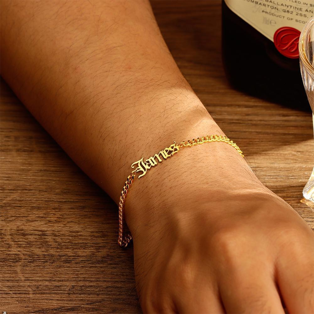 Custom Men's Bracelet Dainty Name Bracelet Hypoallergenic Gift for Boyfriend - 14k Gold Plated - 