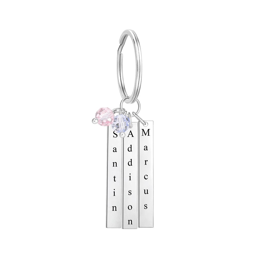 Vertical Three Bar Key Chain with Engraving Platinum Plated
