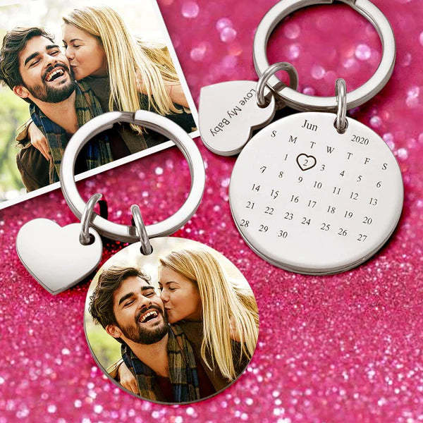 Customized Optional Photo Engraved Calendar Keychain Tag Keychain Perfect Gift For Special Day Best Gifts For Lovers - soufeelmy