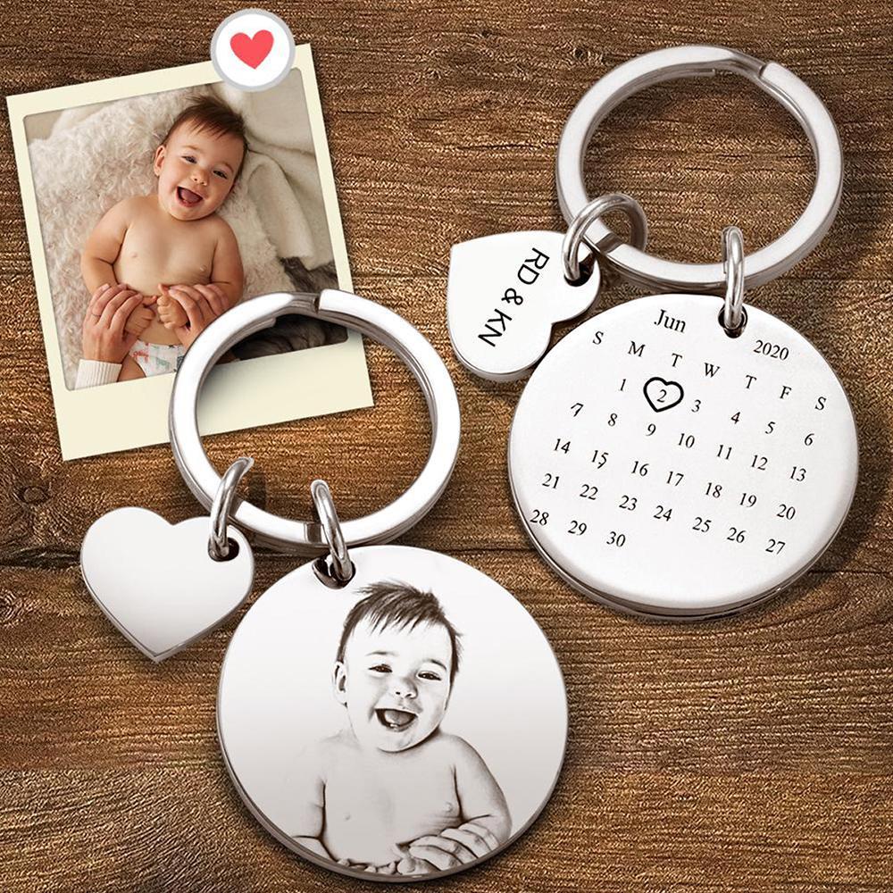 Custom Photo Engraved Keychain Date Save Keychain Significant Date Marker Custom Anniversary Gifts for Baby