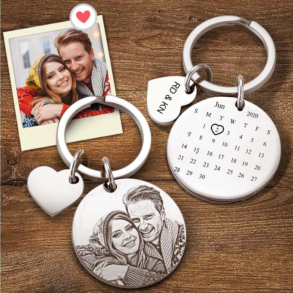 Custom Photo Engraved Keychain Date Save Keychain Significant Date Marker Christmas Gifts for Him - soufeelmy