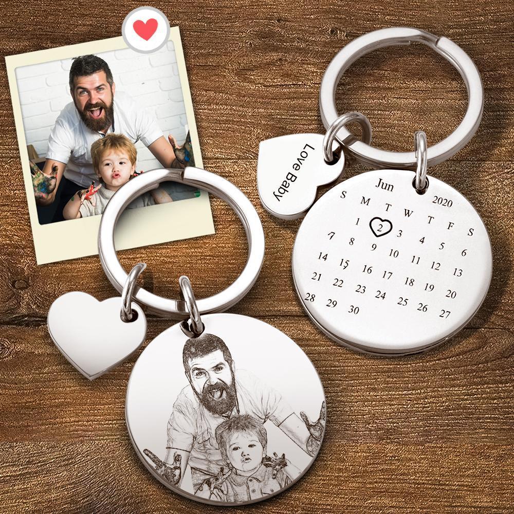 Custom Photo Engraved Keychain Date Save Keychain Significant Date Marker Custom Anniversary Gifts - 