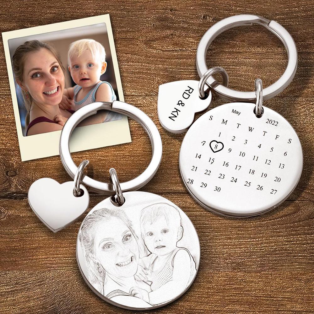 Custom Photo Engraved Keychain Date Save Keychain Significant Date Marker Custom Anniversary Gifts for MOM