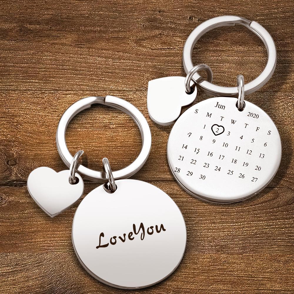 Custom Calendar Keychain Save The Date Keychain Wedding Date Pendant Anniversary Gift - 