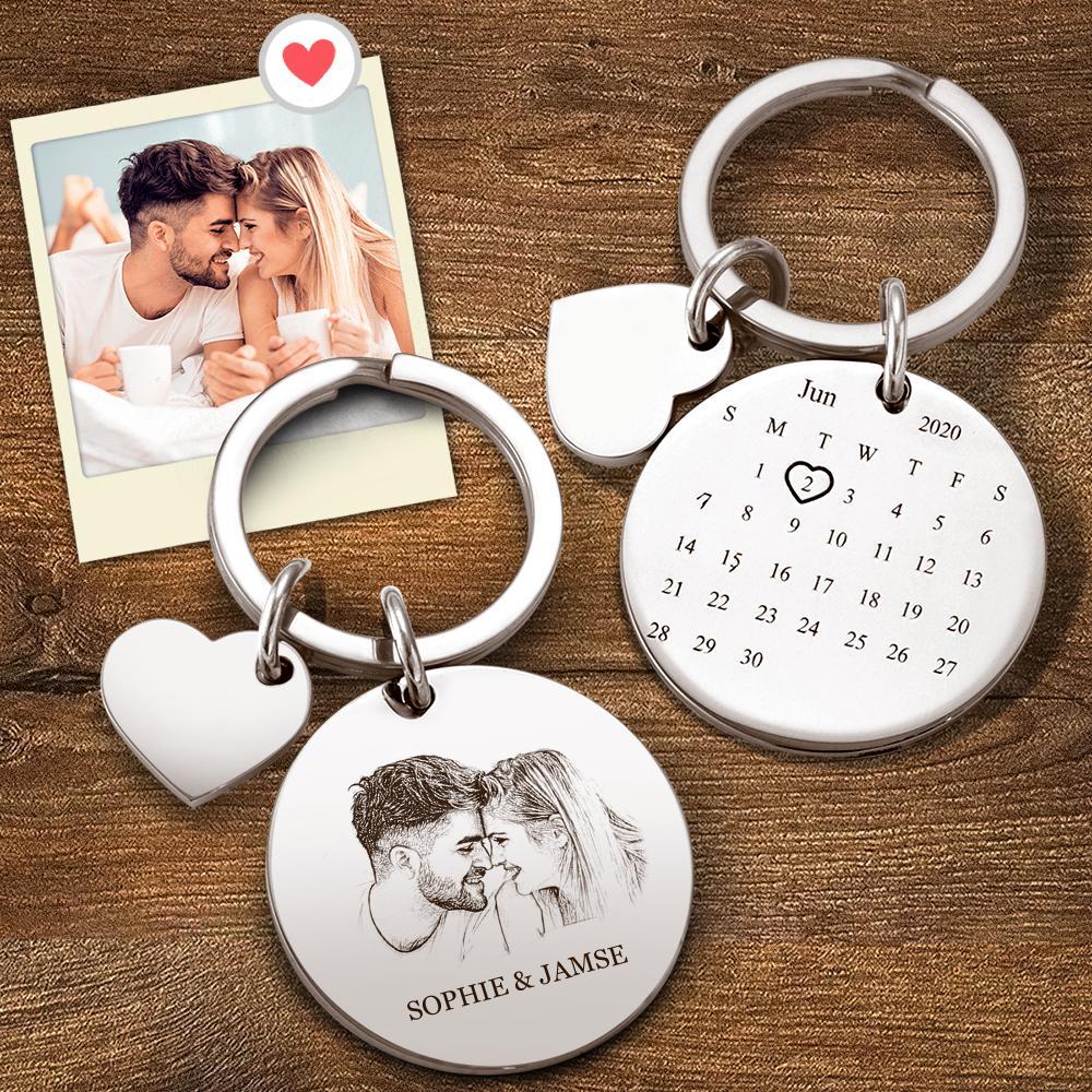 Customized Calendar Keychain Photo Keychain Couple Gift Wedding Memorial Keychain - 