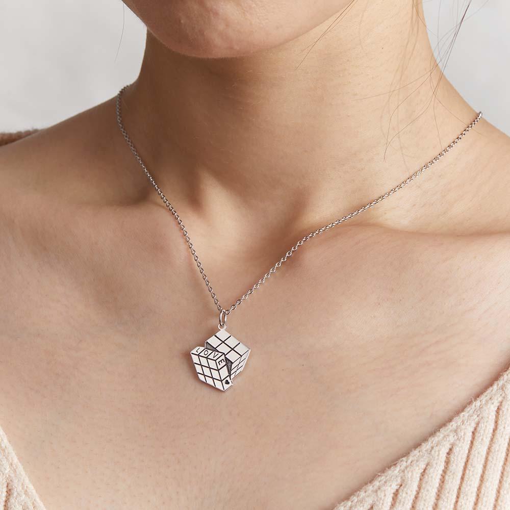 S925 Silver Pendant Necklace Customizable Love Cube Pendant Necklace Fine Jewelry Gifts - soufeelmy