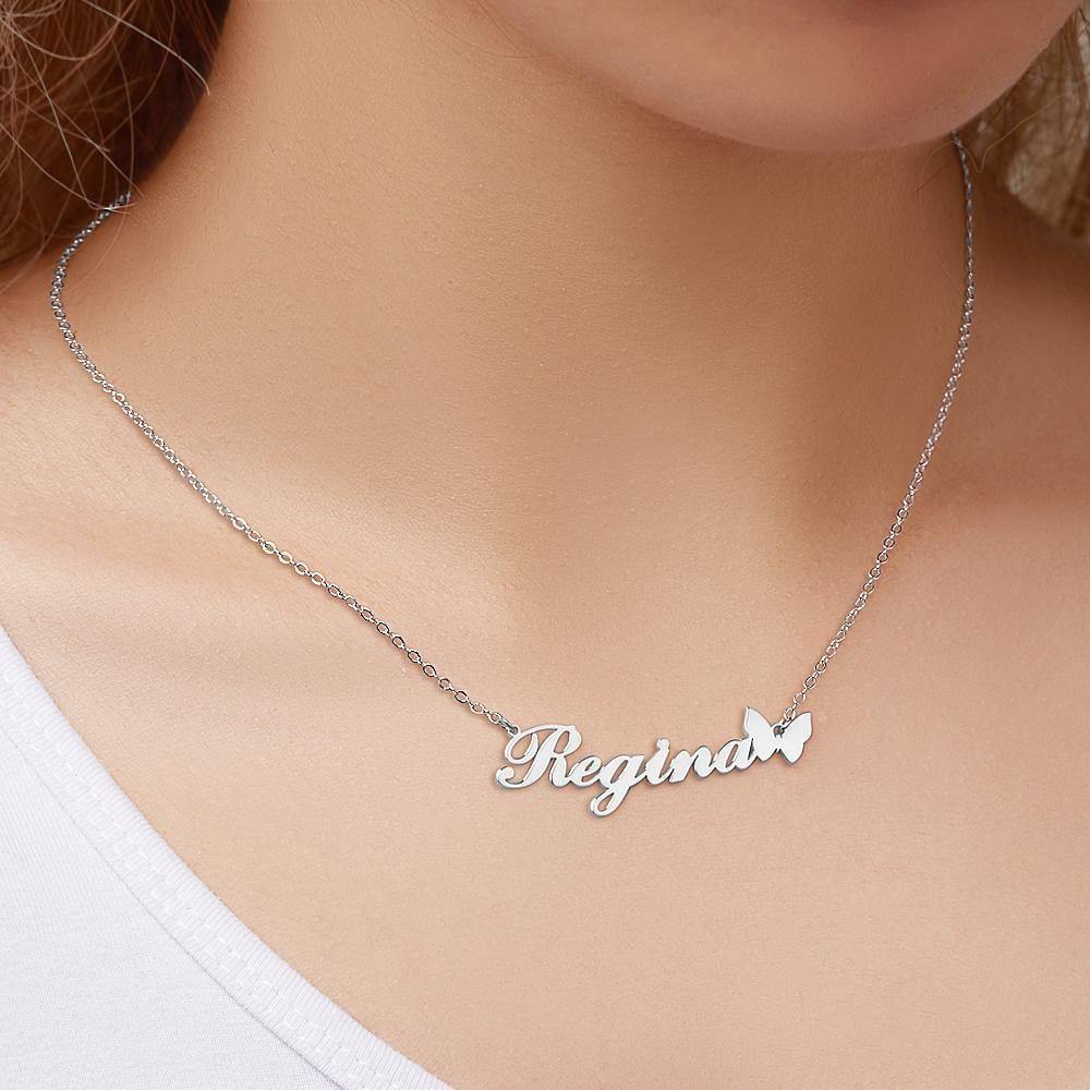 Name Necklace with Butterfly Pendant for Her Silver - soufeelus