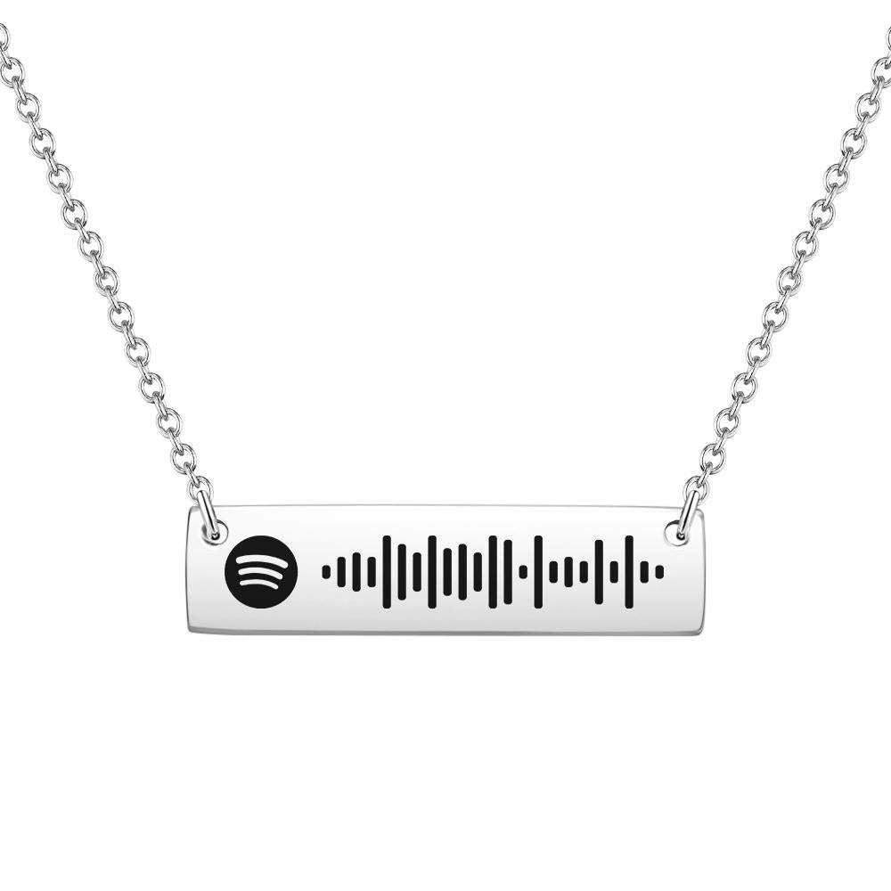 Scannable Spotify Code Bar Necklace Engraved Necklace Golden Gifts for Her 50cm+5cm - 