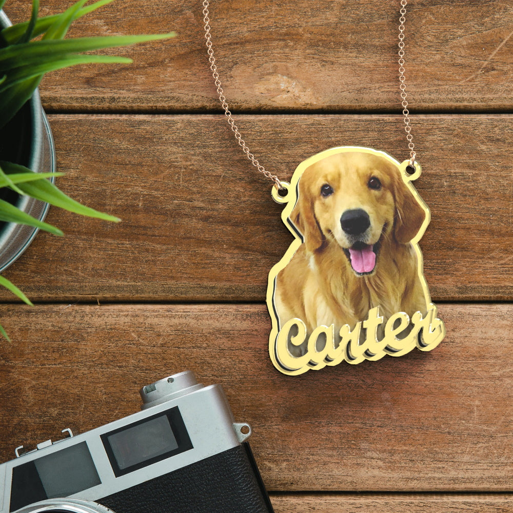 Custom Photo Engraved Gold Necklace Exquisite Custom Pet Necklace Gift For Him - 