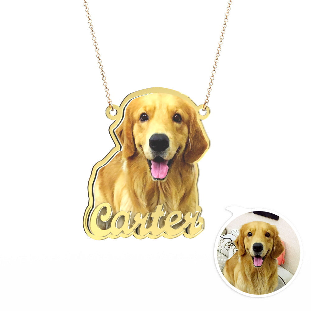 Custom Photo Engraved Gold Necklace Exquisite Custom Pet Necklace Gift For Him - 