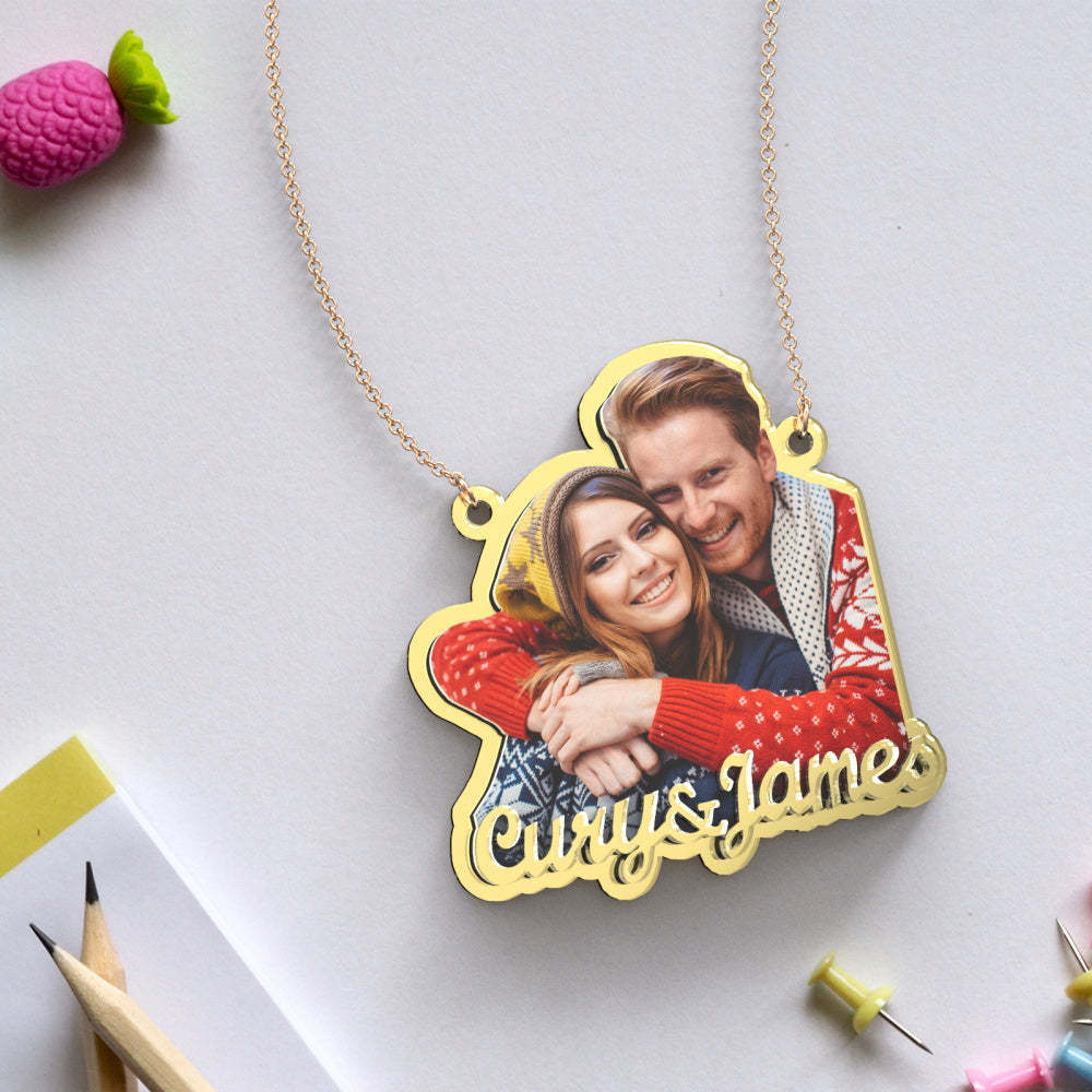 Custom Photo Engraved Gold Necklace Exquisite Custom Couple Necklace Gift for Her -