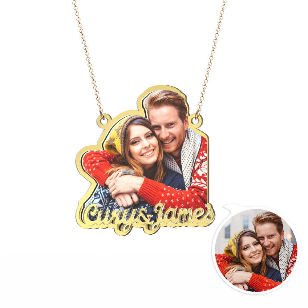 Custom Photo Engraved Gold Necklace Exquisite Custom Couple Necklace Gift for Her -