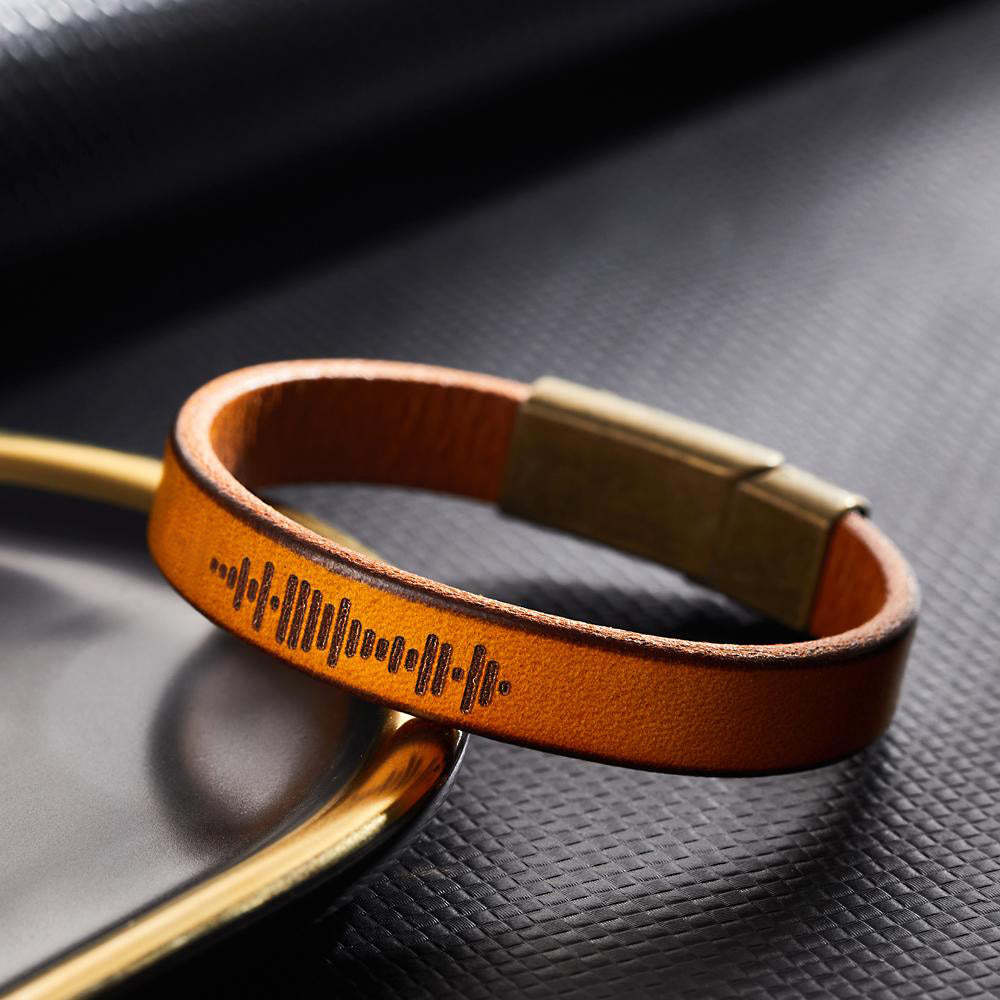 Custom Engraved Music Code Bracelet Personalised Song Leather Bracelet with Strong Magnetic Clasp - soufeelmy