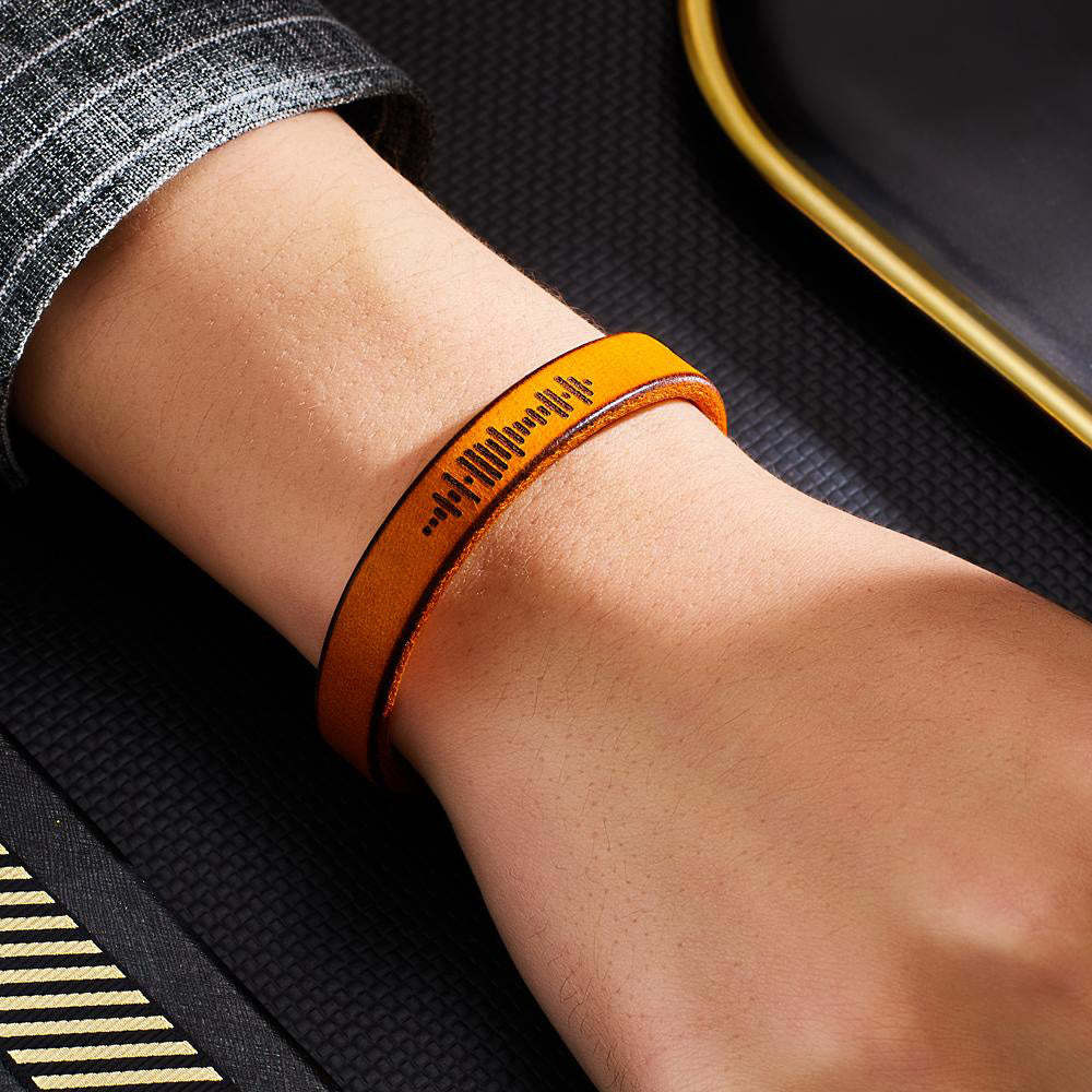 Custom Engraved Music Code Bracelet Personalised Song Leather Bracelet with Strong Magnetic Clasp - soufeelmy