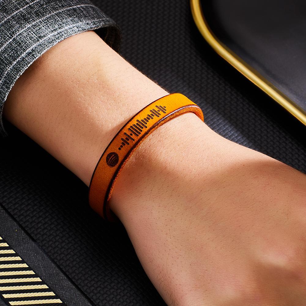 Custom Engraved Spotify Code Bracelet Personalized Song Leather Bracelet with Strong Magnetic Clasp - soufeelmy