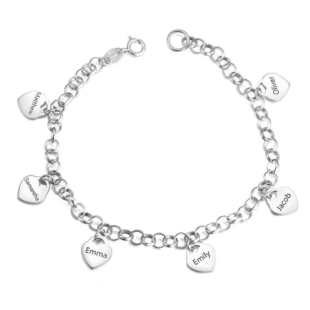 Engraved Bracelet with Heart Six Names Family Gift Silver - soufeelus