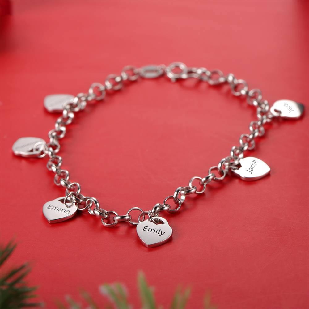 Engraved Bracelet with Heart Six Names Family Gift Silver - soufeelus