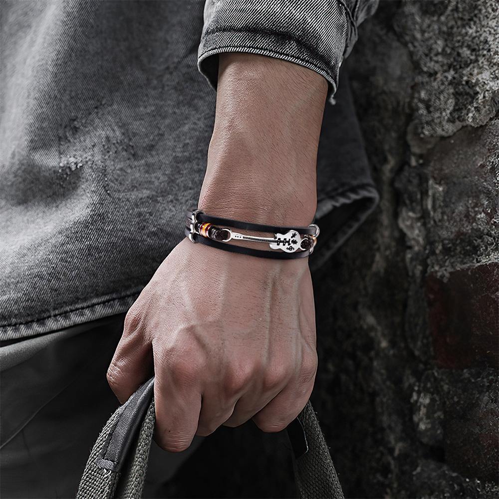 Custom Engraved Bracelet Retro Multilayer Weave Men's Gift - soufeelus