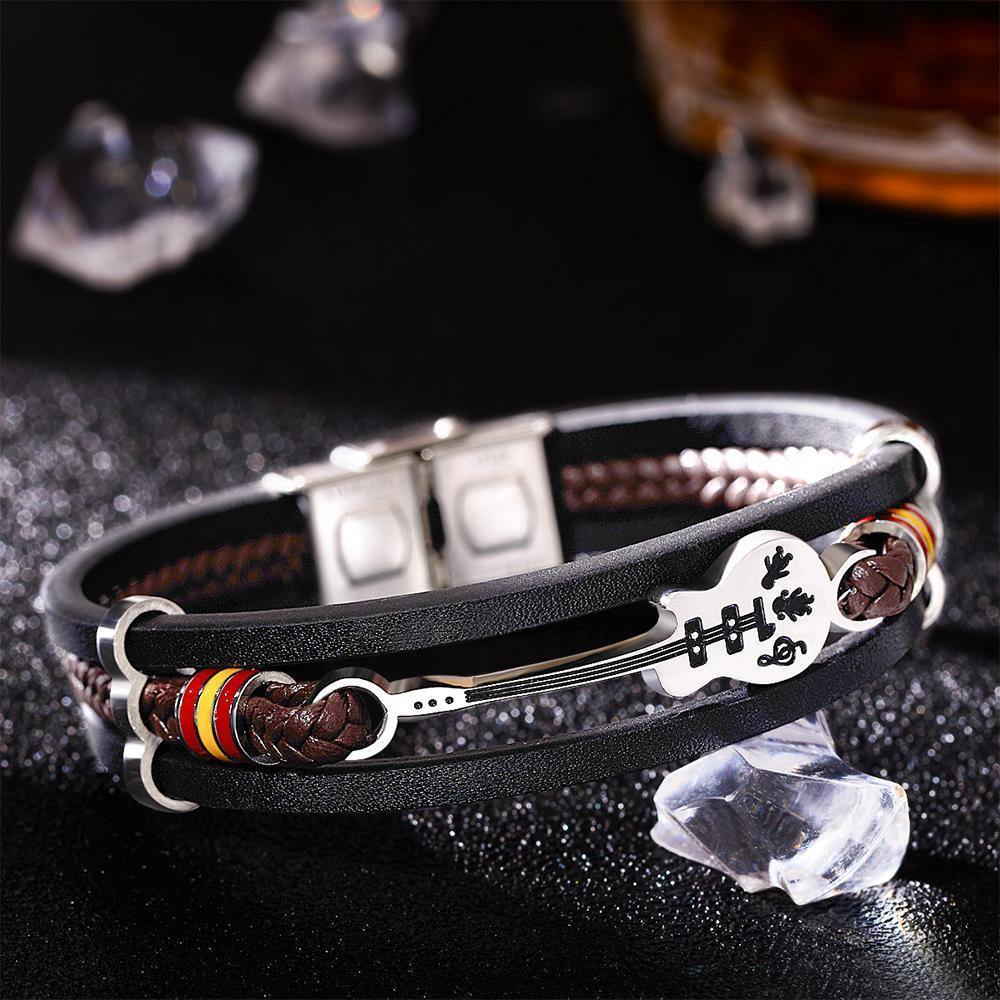 Custom Engraved Bracelet Retro Multilayer Weave Men's Gift - soufeelus