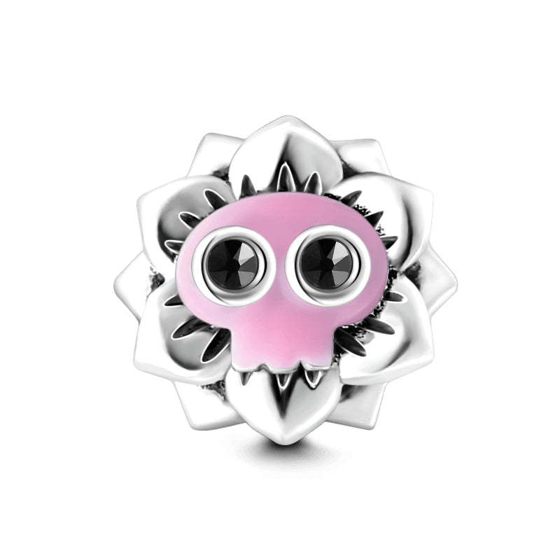 Pink Flower Skull Locket Charm For Locket Necklace - soufeelmy