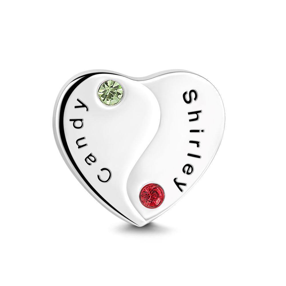 Engraved Charm Heart Two Name Locket with Custom Birthstone - soufeelus
