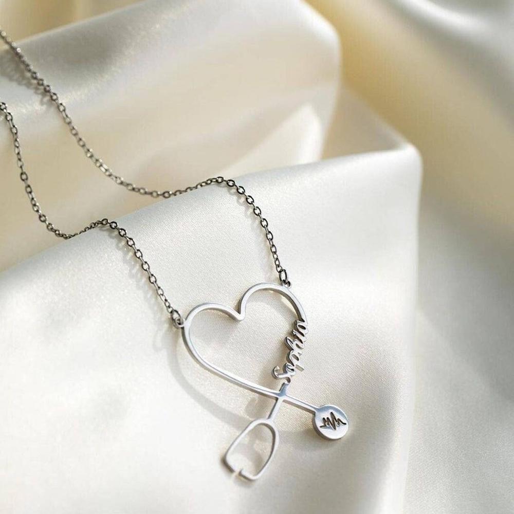 Custom Name Stethoscope Necklace, Heart Name Necklace, Personalized Name Necklace, Best Gifts For Her