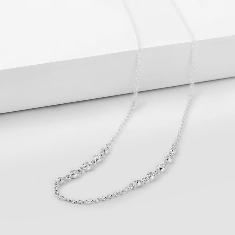17.7in Silver Cable Chain Basic Necklace With CZ Beads - Length Adjustable - soufeelus